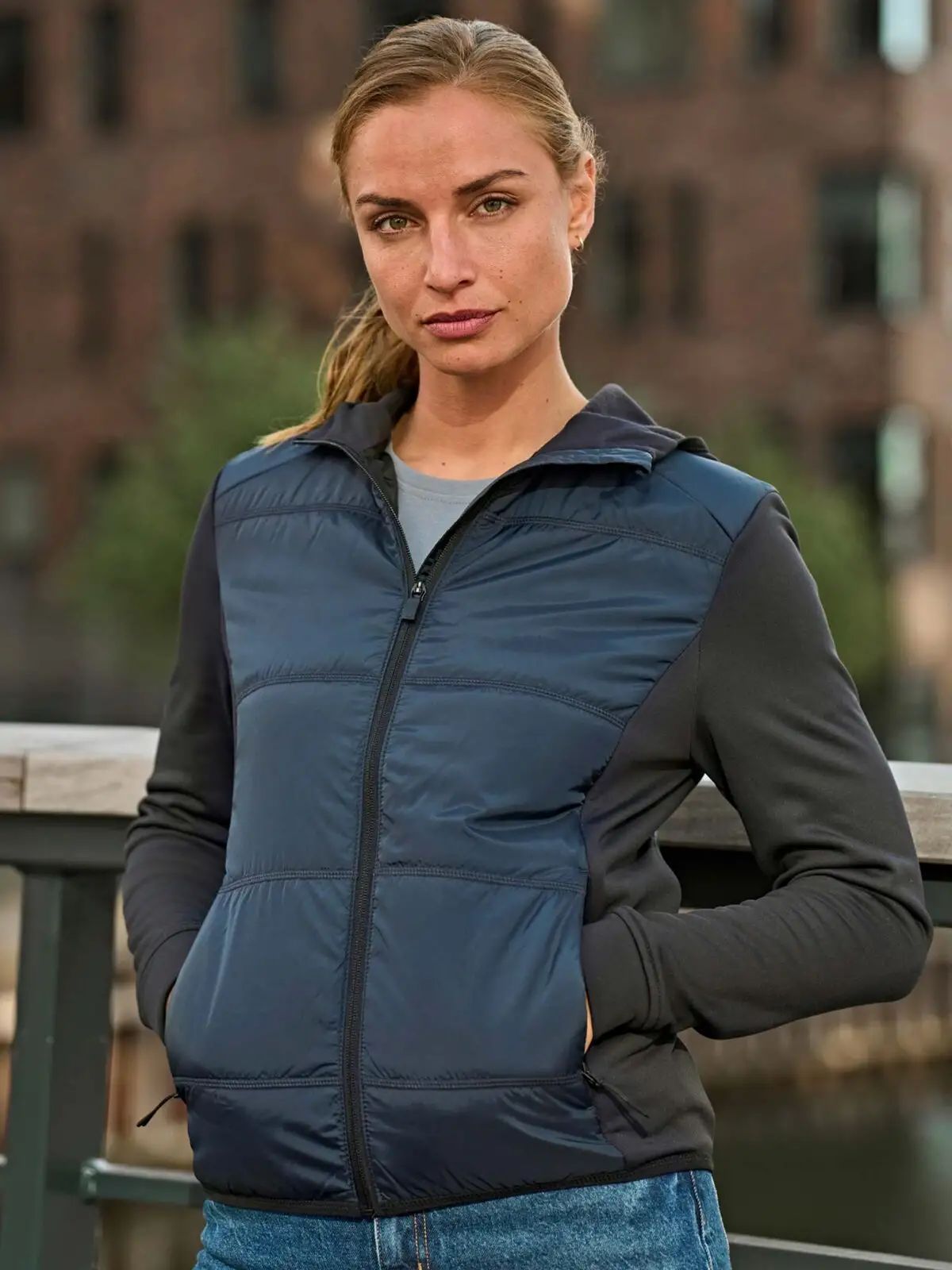Womens Hybrid-Stretch Hooded Jacket - Tee Jays