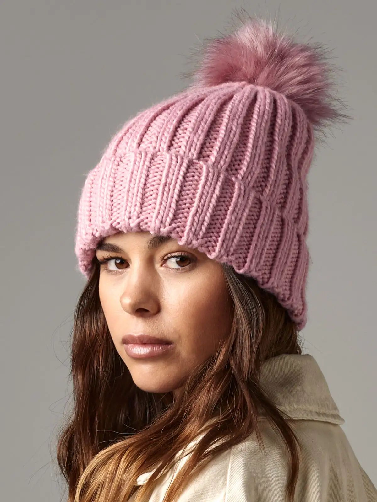 Verbier Fur Pop Pom Chunky Beanie - Beechfield